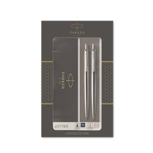 Golyóstoll és nyomósirón szett, díszdoboz, rozsdamentes acél tolltest, PARKER "Royal Jotter", kék