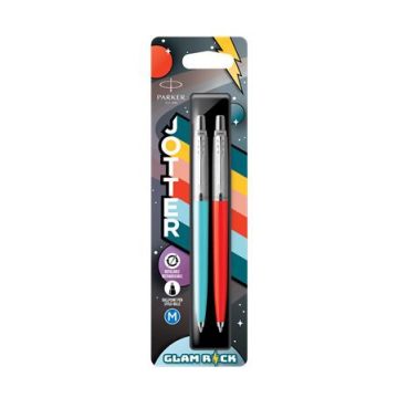   Golyóstoll szett, 0,7 mm, ezüst színű klip, piros és kék tolltest, PARKER "Jotter Glam Rock", kék