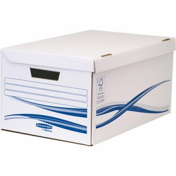   Csapófedeles archiválókonténer, karton, nagy, 6 db Archiválódobozzal, FELLOWES "Bankers Box Basic", kék-fehér
