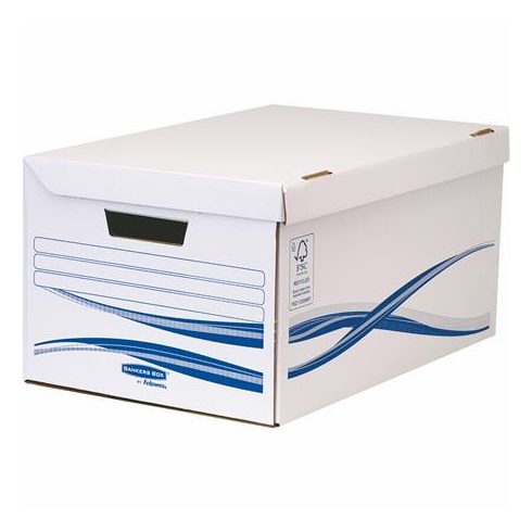 Csapófedeles archiválókonténer, karton, nagy, 6 db Archiválódobozzal, FELLOWES "Bankers Box Basic", kék-fehér