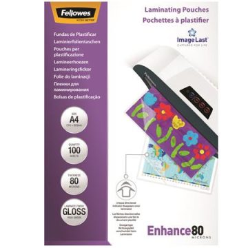   Meleglamináló fólia, 80 mikron, A4, fényes, 100 db, FELLOWES