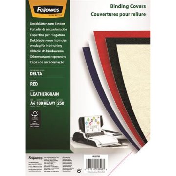   Hátlap, A4, 250 g, matt, FELLOWES "Delta", piros, 100 db