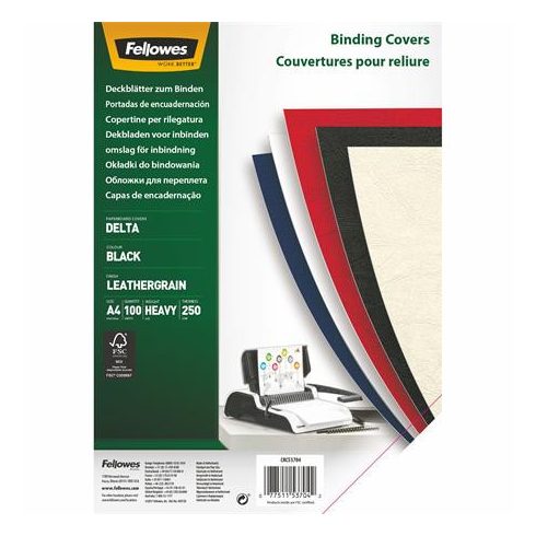 Hátlap, A4, 250 g, matt, FELLOWES "Delta", fekete, 100 db