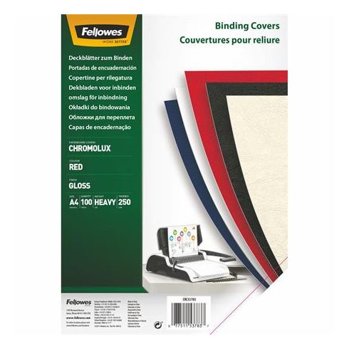 Hátlap, A4, 250 g, fényes, FELLOWES "Chromolux", piros