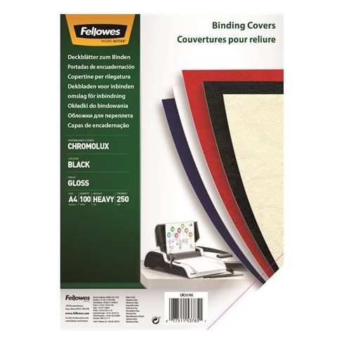Hátlap, A4, 250 g, fényes, FELLOWES "Chromolux", fekete