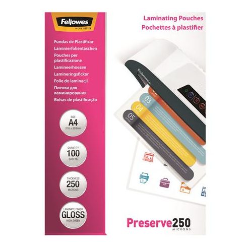 Meleglamináló fólia, 250 mikron, A4, fényes, 100 db, FELLOWES