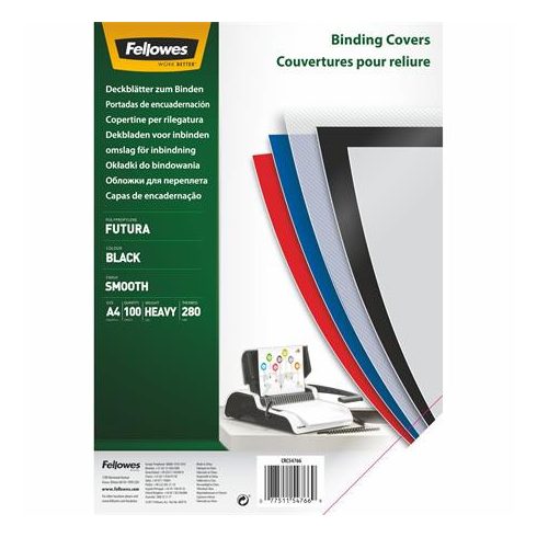 Hátlap, A4, 280 mikron, polipropilén, matt, FELLOWES "Futura", fekete