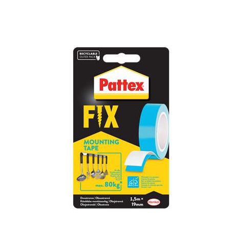 Ragasztószalag, kétoldalas, 19 mm x 1,5 m, HENKEL "Pattex Fix 80 kg", kék