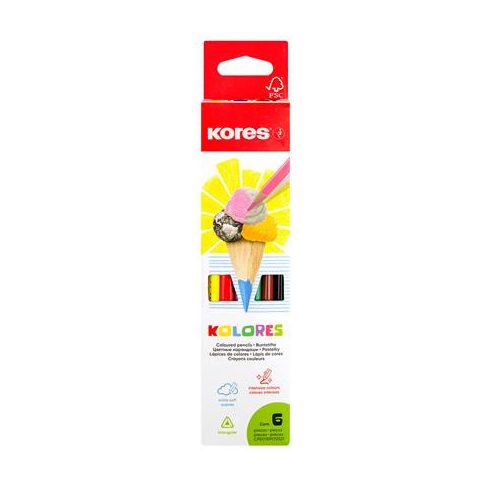 Színes ceruza készlet, háromszögletű, KORES "Triangular", 6 különböző szín