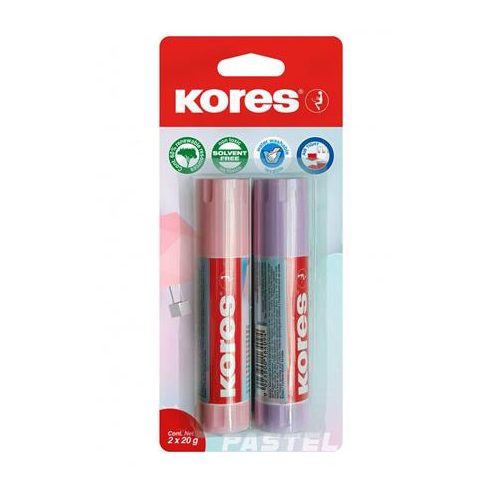 Ragasztóstift, pasztell színű tokban, 2x20 g, KORES, vegyes színek