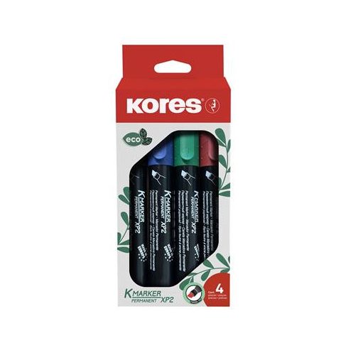 Alkoholos marker készlet, 3-5 mm, vágott, KORES "ECO K-Marker XP2", 4 különböző szín