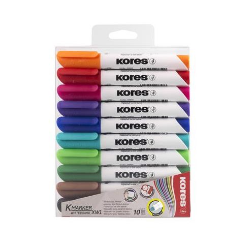 Tábla- és flipchart marker készlet, 3 mm, kúpos, KORES "K-Marker XW1", 10 különböző szín