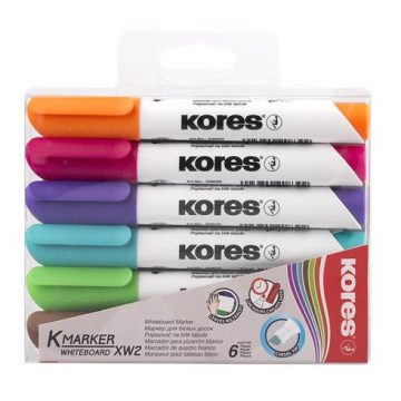   Tábla- és flipchart marker készlet, 3-5 mm, vágott, KORES "K-Marker XW2", 6 különböző szín