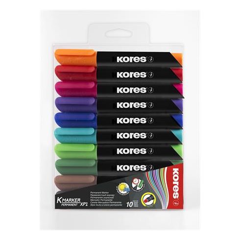 Alkoholos marker, 3 mm, kúpos, KORES "K-Marker XP1", 10 különböző szín