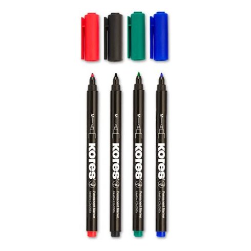 Alkoholos marker készlet, CD/DVD, 1 mm, KORES, 4 különböző szín