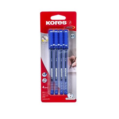Golyóstoll, 1,0 mm, kupakos, háromszögletű, KORES "K1-M", kék