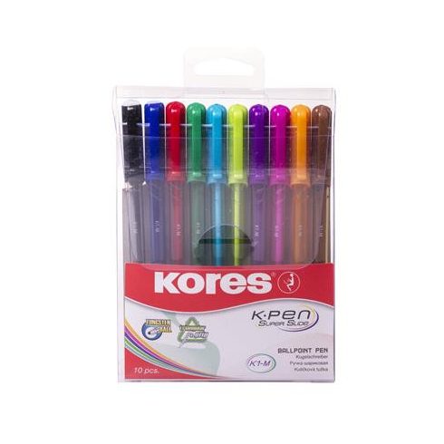 Golyóstoll készlet, 1,0 mm, kupakos, háromszögletű, KORES "K1-M", vegyes