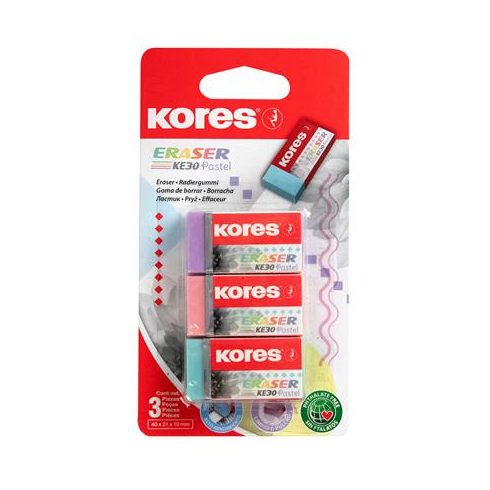 Radír, KORES "KE-30", 3 pasztell szín