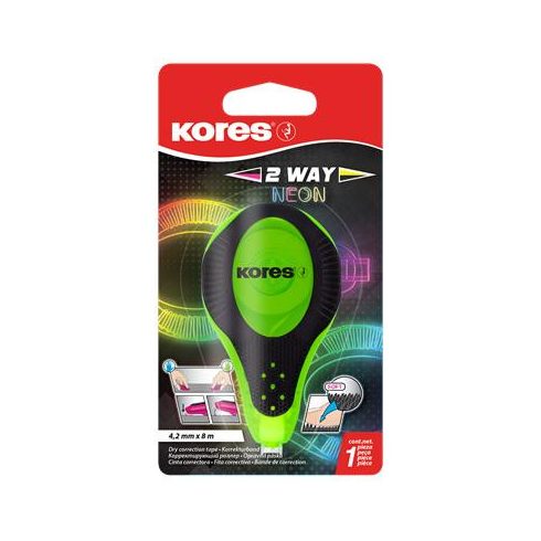 Hibajavító roller, 4,2 mm x 8 m, KORES "2WAY Neon", vegyes színekben