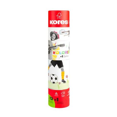 Színes ceruza készlet, háromszögletű, 1 grafittal, 1 hegyezővel, KORES "KOLORES Twist & Turn", 12 különböző szín