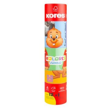   Színes ceruza készlet, háromszögletű, jumbo, 1 hegyezővel, KORES "KOLORES Twist & Turn", 12 különböző szín