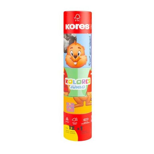Színes ceruza készlet, háromszögletű, jumbo, 1 hegyezővel, KORES "KOLORES Twist & Turn", 12 különböző szín