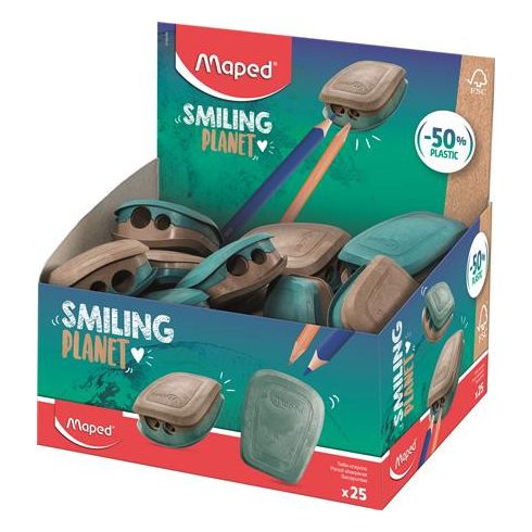 Hegyező display, kétlyukú, tartályos, műanyag, FSC, MAPED "Smiling Planet"