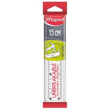   Vonalzó, műanyag, törhetetlen, 15 cm, MAPED "Study Unbreakable", átlátszó