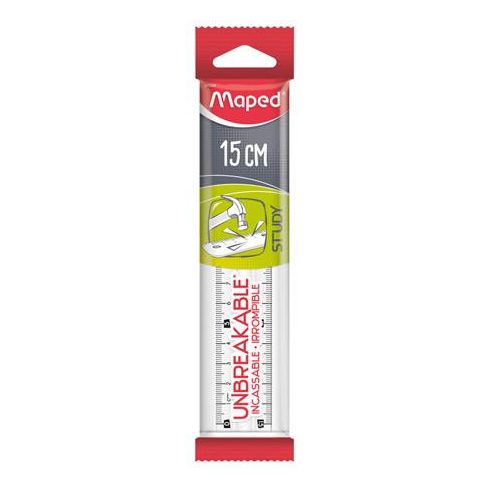 Vonalzó, műanyag, törhetetlen, 15 cm, MAPED "Study Unbreakable", átlátszó