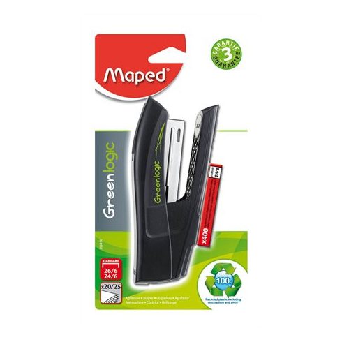 Tűzőgép, 24/6, 26/6, 25 lap, MAPED "Greenlogic Half-Strip"