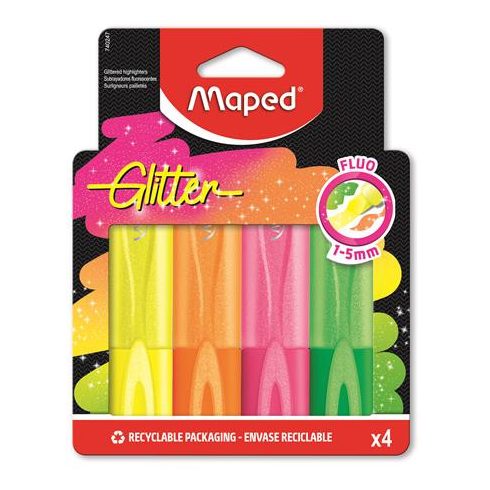 Szövegkiemelő készlet, 1-5 mm, MAPED "Glitter Fluo Peps", vegyes fluoreszkáló színek