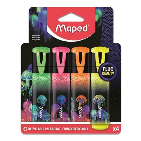 Szövegkiemelő készlet, 1-5 mm, MAPED "Deepsea Paradise Fluo Peps", 4 különböző szín