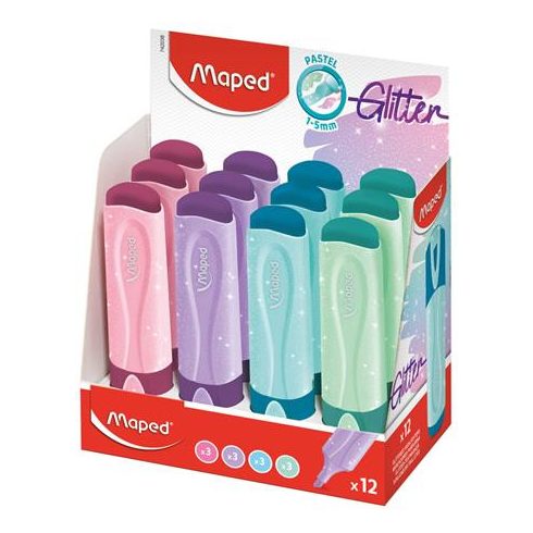 Szövegkiemelő display, 1-5 mm, MAPED "Glitter Fluo Peps", vegyes pasztell színek