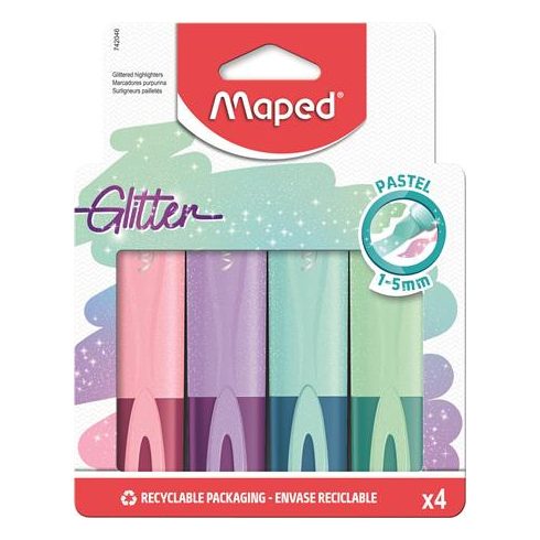 Szövegkiemelő készlet, 1-5 mm, MAPED "Glitter Fluo Peps", vegyes pasztell színek