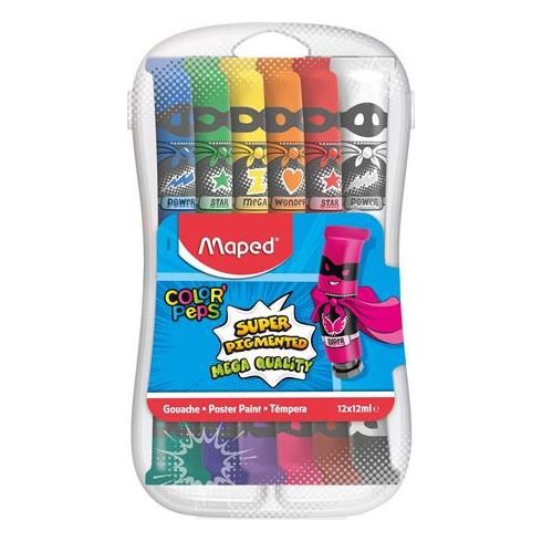 Tempera készlet, 12 darabos, műanyag dobozban, MAPED