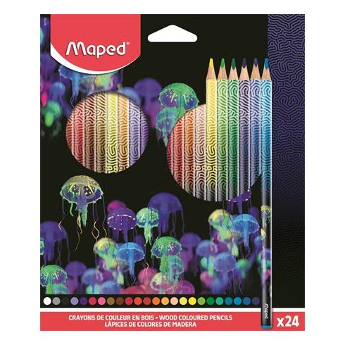 Színes ceruza készlet, háromszögletű, MAPED "Deepsea Paradise", 24 különböző szín