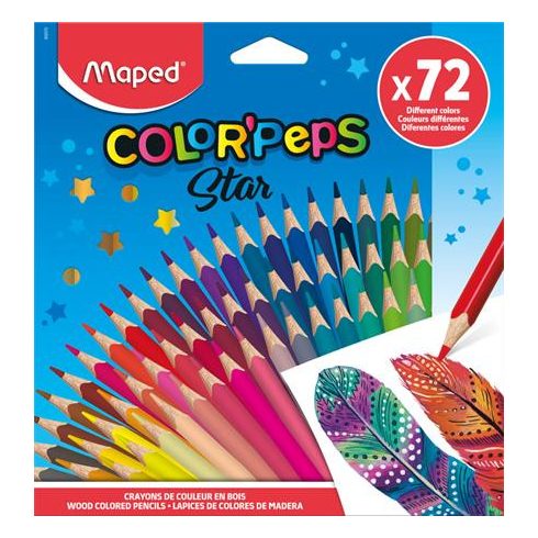 Színes ceruza készlet, háromszögletű, MAPED "Color'Peps Star", 72 különböző szín