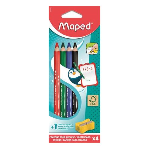 Táblaceruza készlet, fehértáblához, MAPED, 4 féle szín, hegyezővel