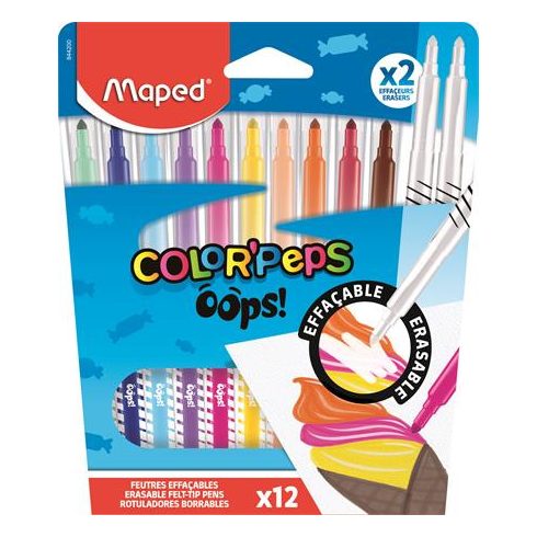 Filctoll készlet, 3,6 mm, törölhető, MAPED "Color'Peps Oops!", 10+2 különböző szín