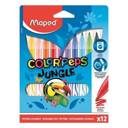 Filctoll készlet, 2,8 mm, kimosható, MAPED "Color'Peps Jungle", 12 különböző szín