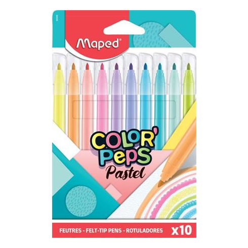 Filctoll készlet, 2,8 mm, kimosható, MAPED "Color'Peps Pastel", 10 különböző pasztell szín