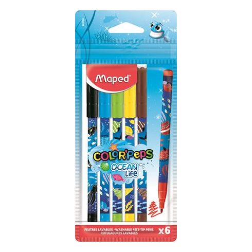 Filctoll készlet, 2 mm, kimosható, MAPED "Color'Peps Ocean Life", 6 különböző szín