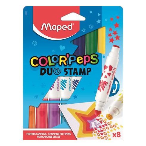 Filctoll készlet, 7,5 mm, kétvégű, MAPED "Color'Peps Duo Stamp" 8 különböző szín és minta