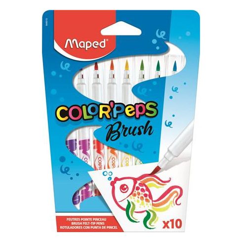 Filctoll készlet, kimosható, ecsetjellegű, MAPED "Color ’Peps Brush", 10 különböző szín