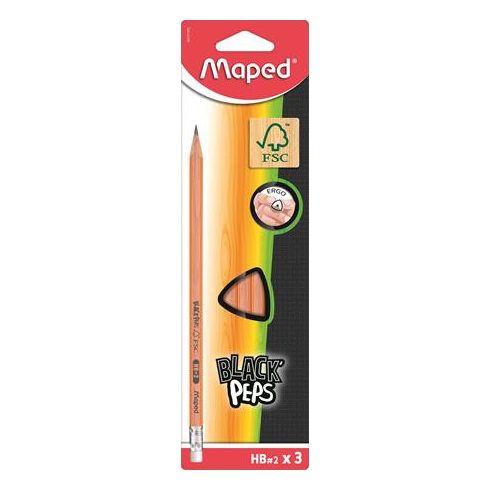 Grafitceruza radírral, HB, FSC 100%, háromszögletű, MAPED "Black'Peps"