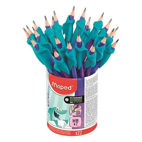 Grafitceruza radírral és ceruzafogóval, ceruzatartó, HB, háromszögletű, MAPED "Kidy Learn"