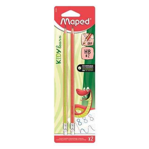 Írástanuló grafitceruza radírral, HB, háromszögletű, MAPED "Kidy Learn", 2 darab