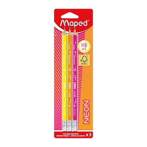 Grafitceruza radírral, HB, háromszögletű, MAPED "Black'Peps Neon", vegyes színek
