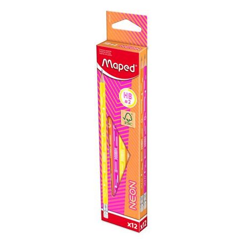 Grafitceruza radírral, HB, háromszögletű, MAPED "Black'Peps Neon", vegyes színek