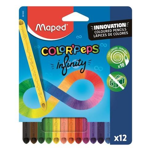 Színes ceruza készlet, háromszögletű, MAPED "Color'Peps INFINITY", 12 különböző szín